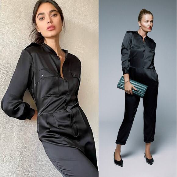 NEW! Anine Bing M Rosalie 100% Silk Jumpsuit $640 One Piece Coveralls Black - Picture 1 of 15